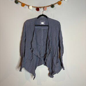 Poetry steel blue gauzy linen open cardigan top